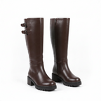 Josephine Hoge Bikerlaars – Donkerbruin Lederlook