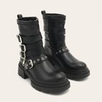 Christine Bottines biker – Noir | Effet cuir