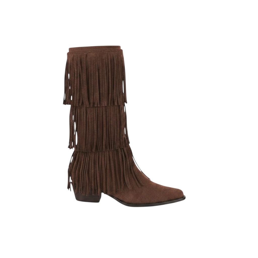 Fringe Knee High Boots – Bruin Suède Look | Boho Festival Laarzen Dames