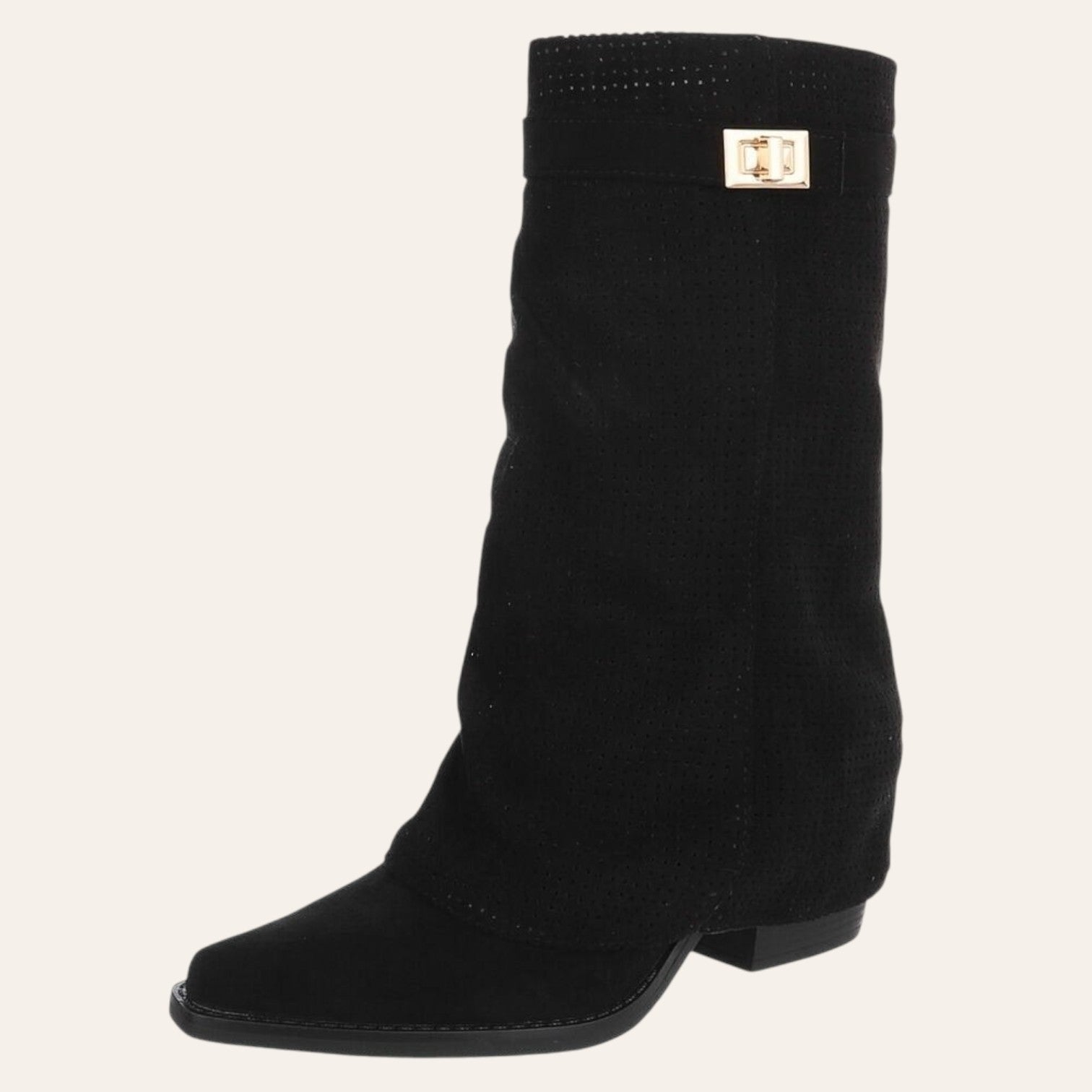 Lolita – Zwart Microsuède cowboylaarzen dames met blokhak | So & Ro