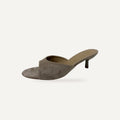 Taupe Kitten Heel Mules Dames – Micro Suède | Slip-On Hakken