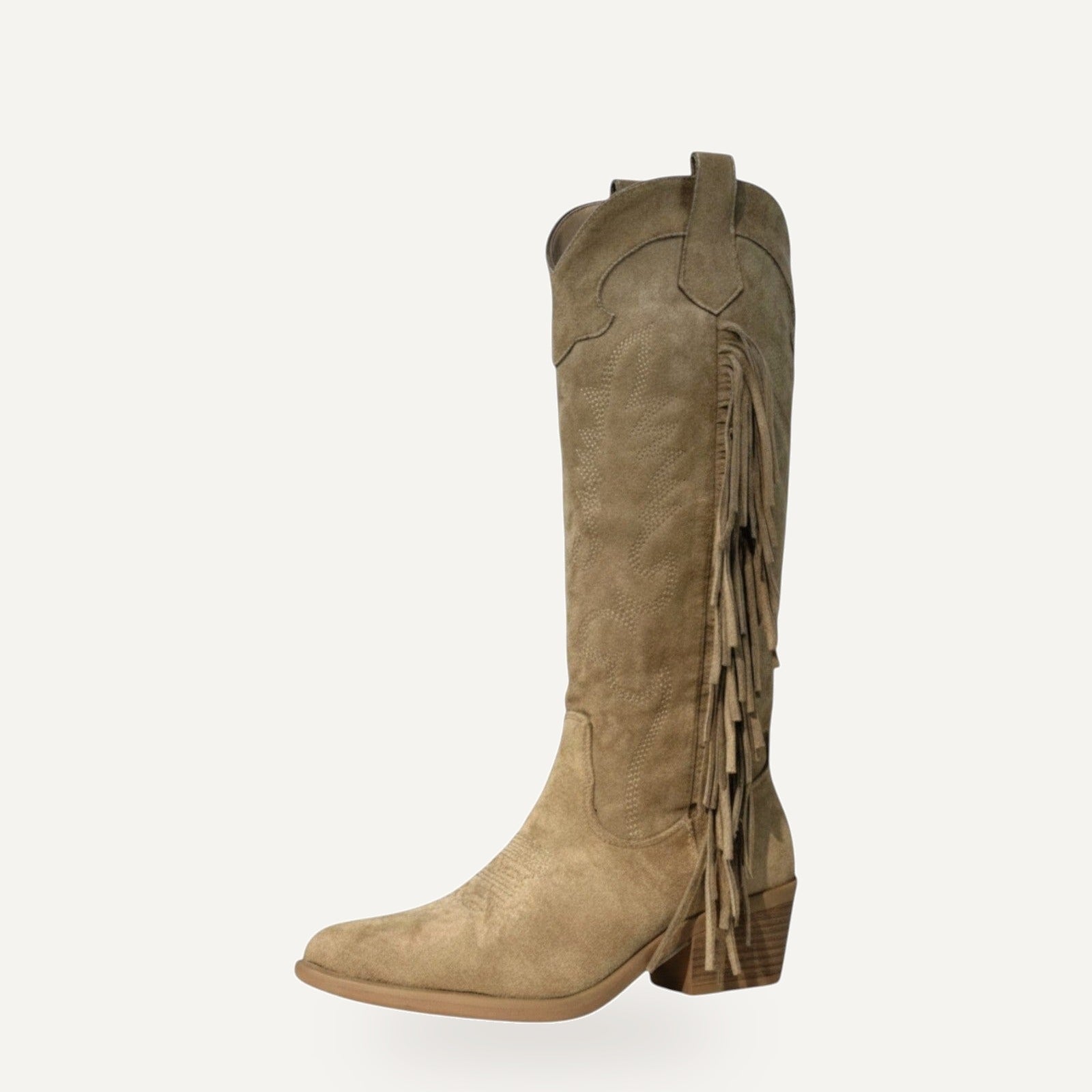 Beige boho festival laarzen dames met franjes en western cowboy design