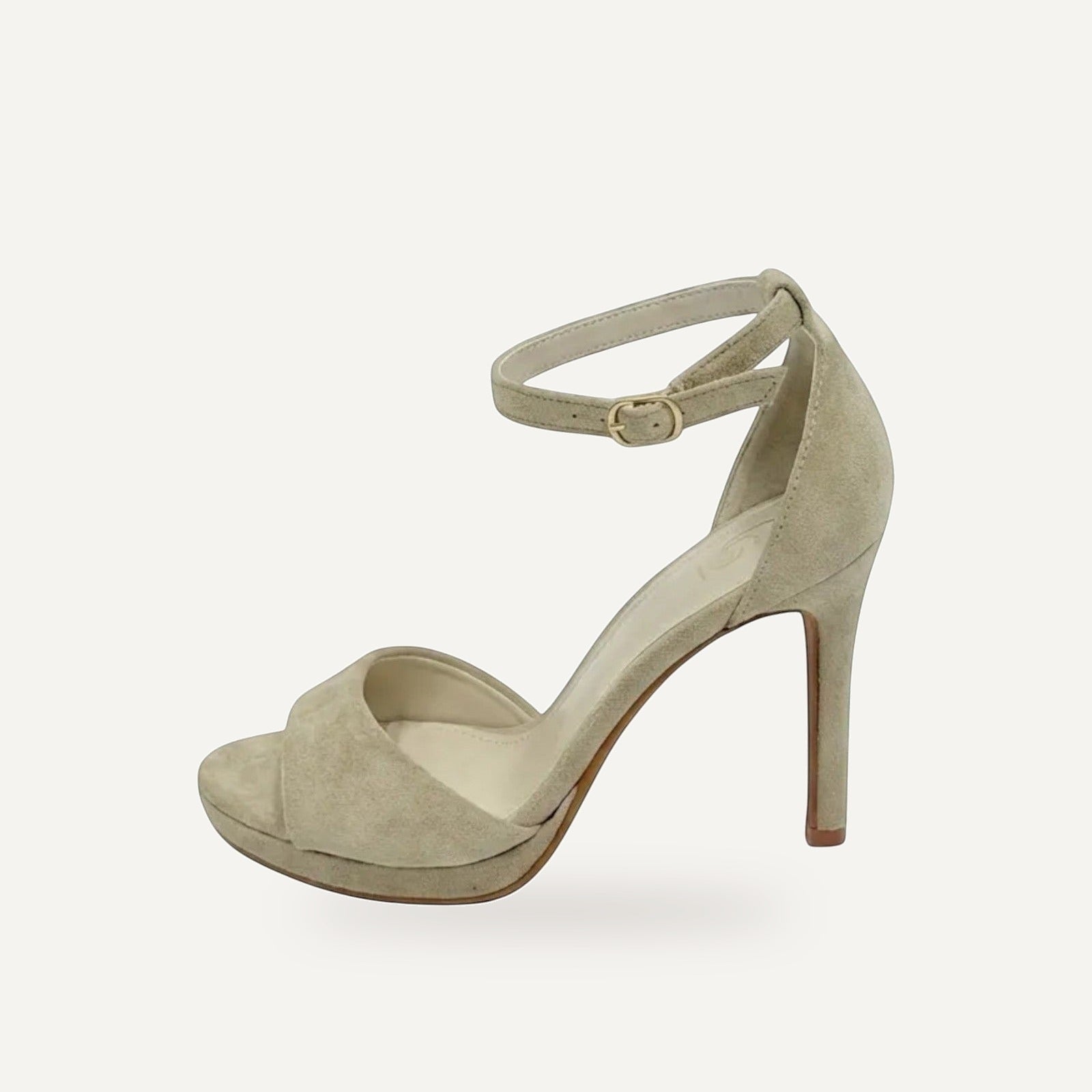 Beige Platform Hakken Dames met Enkelbandje – Micro Suède | Party Heels
