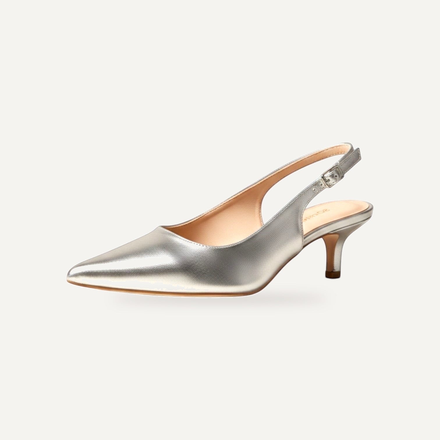 So and Ro silver /gold metallic pointed toe slingback kitten heel with adjustable ankle strap