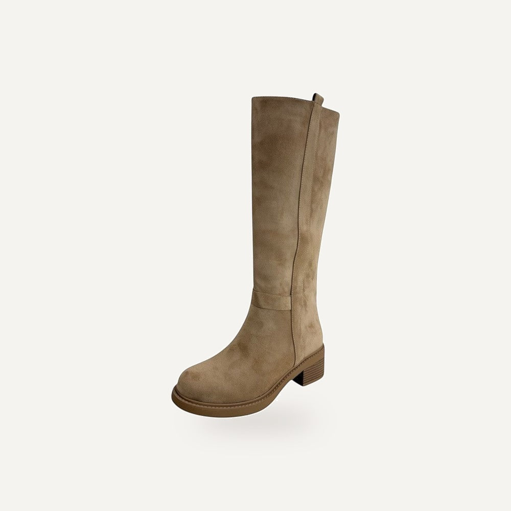 Beige micro suède biker boots dames met chunky zool - festival laarzen
