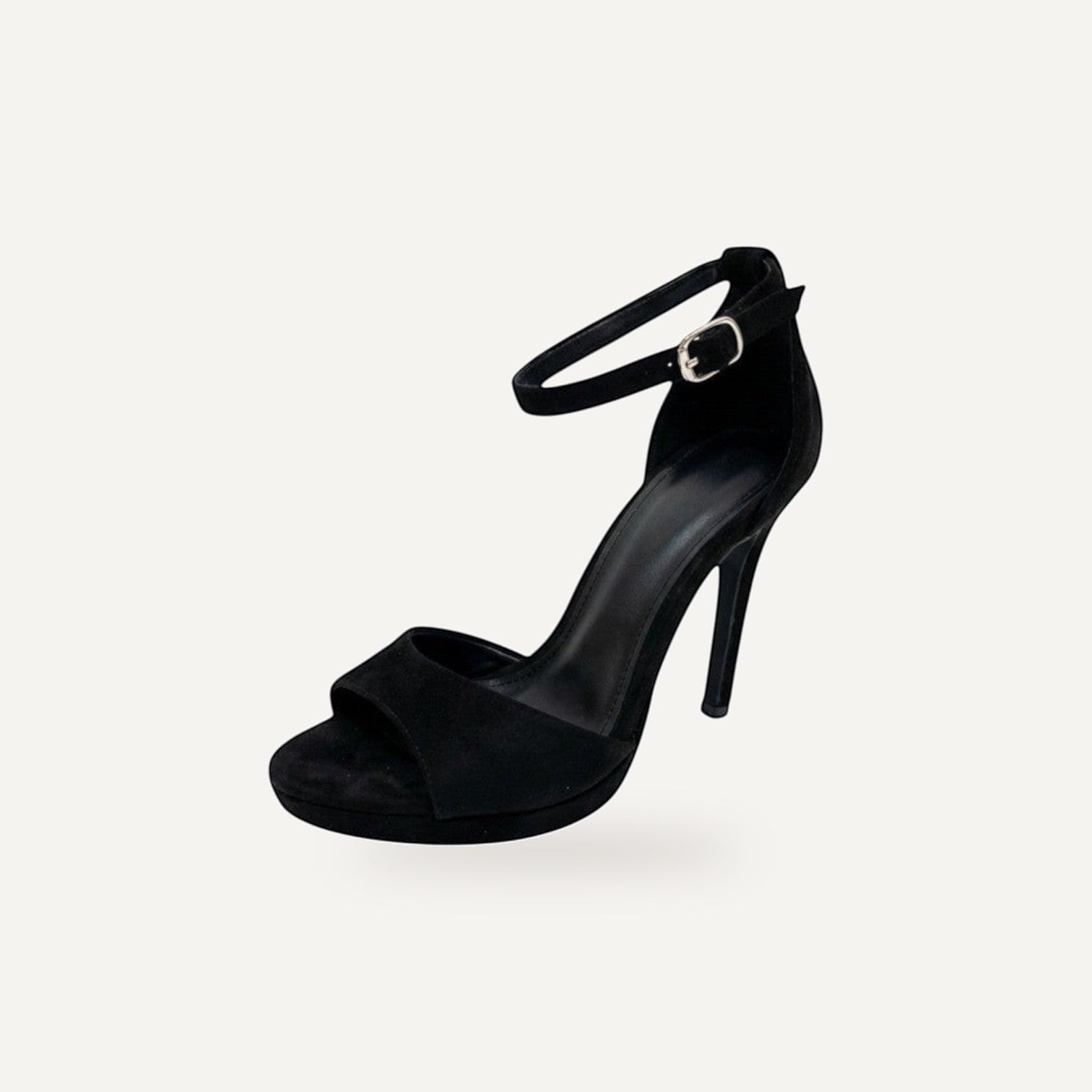 Zwarte hak sandaal dames met platform en elastisch enkelbandje, stiletto hak