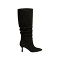 So and Ro black suede look slouchy knee-high boot with pointed toe and kitten heel.
