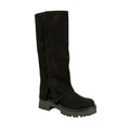 So and Ro black suede tall boots with side slits and chunky sole. Perfect for edgy everyday looks.