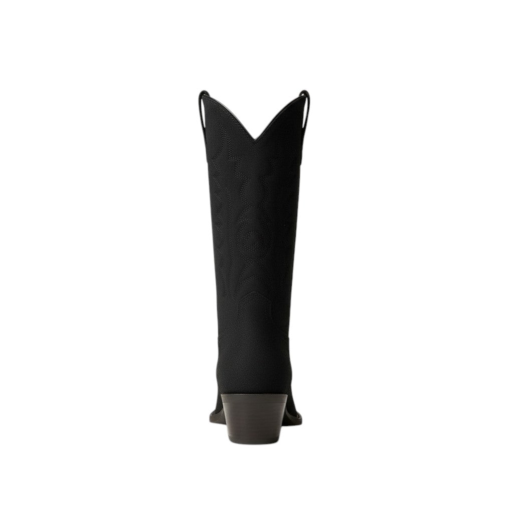 So and Ro black faux leather tall western cowboy boots with stitched detailing and a block heel.
