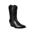 So and Ro black faux leather western cowboy ankle boots with pointed toe and block heel.