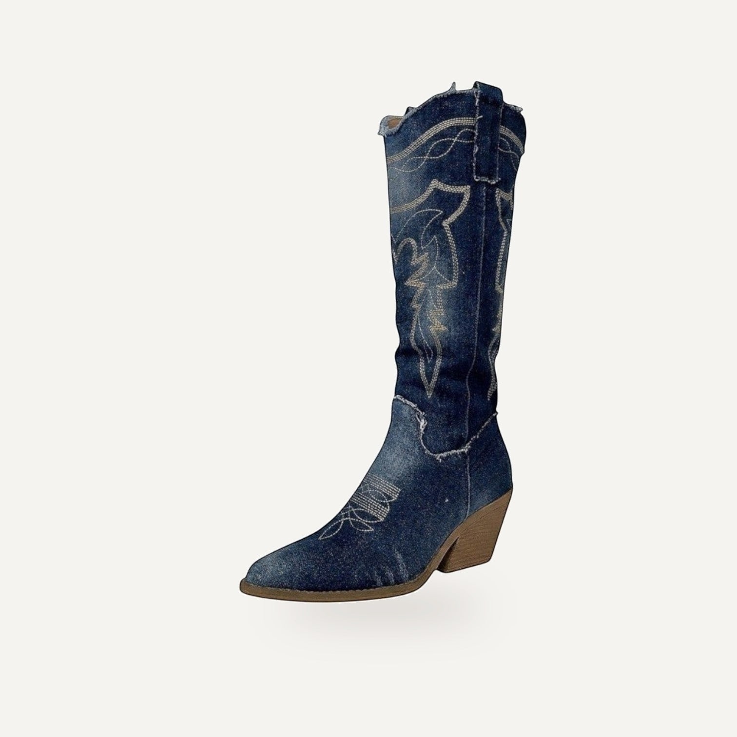Denim western cowboy laarzen dames met borduursel - festival boots in trendy denim