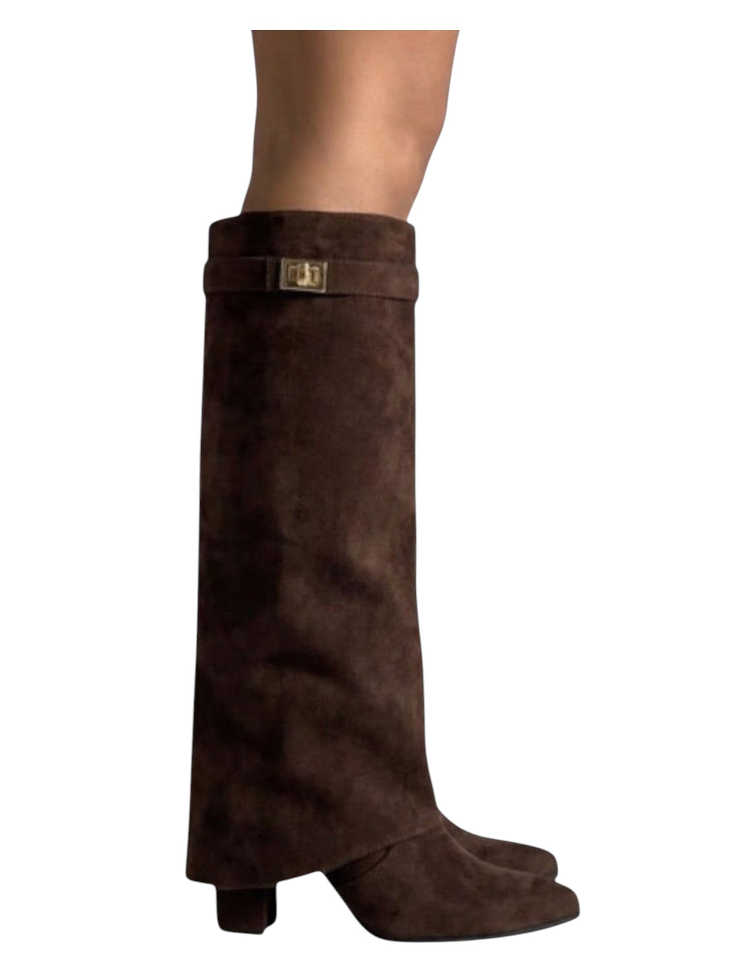 Donkerbruine Foldover Knee High Boots – Suède Look | Trendy Laarzen Dames