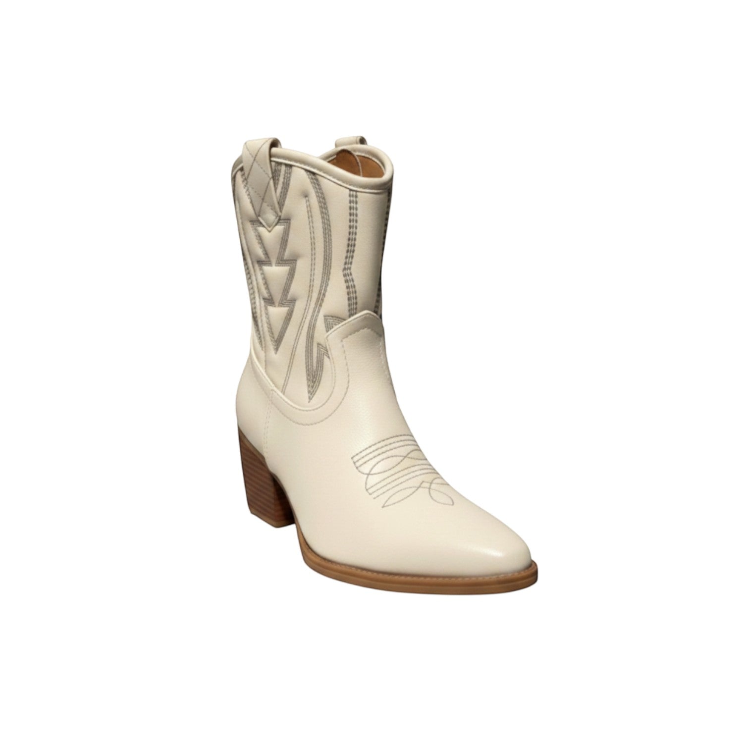 So and Ro cream faux leather western boots with tonal embroidery and pointed toe.