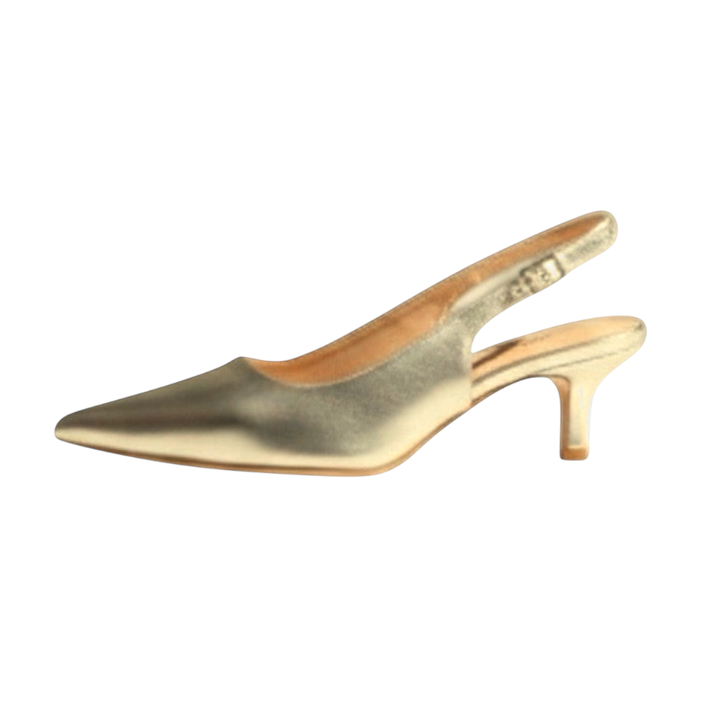 Gouden slingback kitten heels dames met puntneus - comfortabele lage hakken