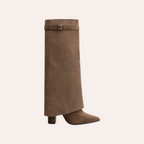 So and Ro - shoes and more - Aya bruine omslaglaarzen met spitse neus, blokhak en decoratieve gesp op de schacht