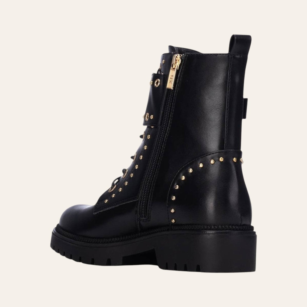 So and Ro - shoes and more - Barcabiker black faux leather biker boot with gold studs and side zipper