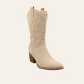 So and Ro - shoes and more - Chloe beige cowboylaarzen van microsuède met western stiksels en een lage hak