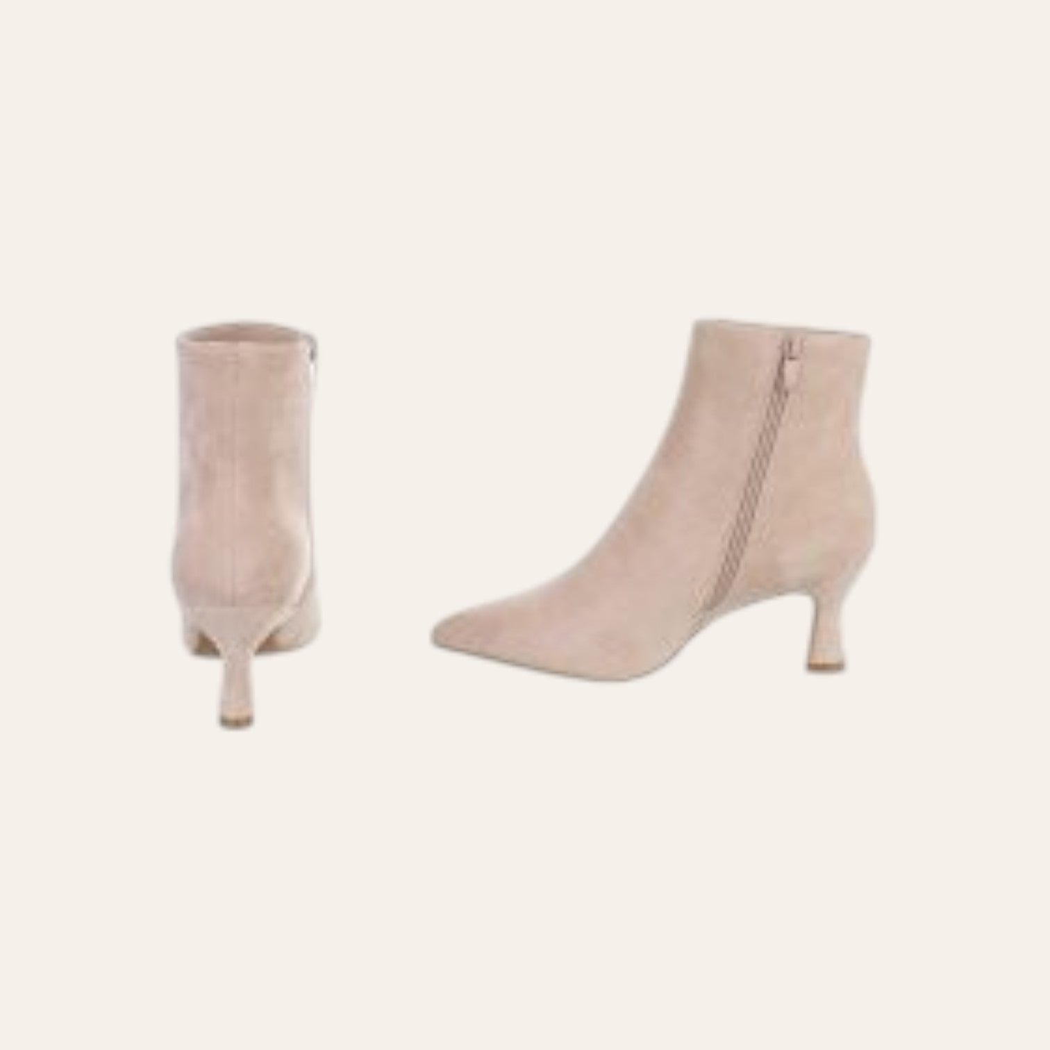 So and Ro - shoes and more - Caroline beige enkellaarsjes van microsuède met spitse neus en elegante kitten heel