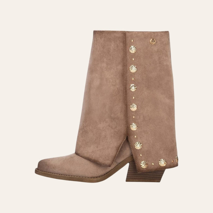 Geraldina Omslaglaars – Beige Microsuède