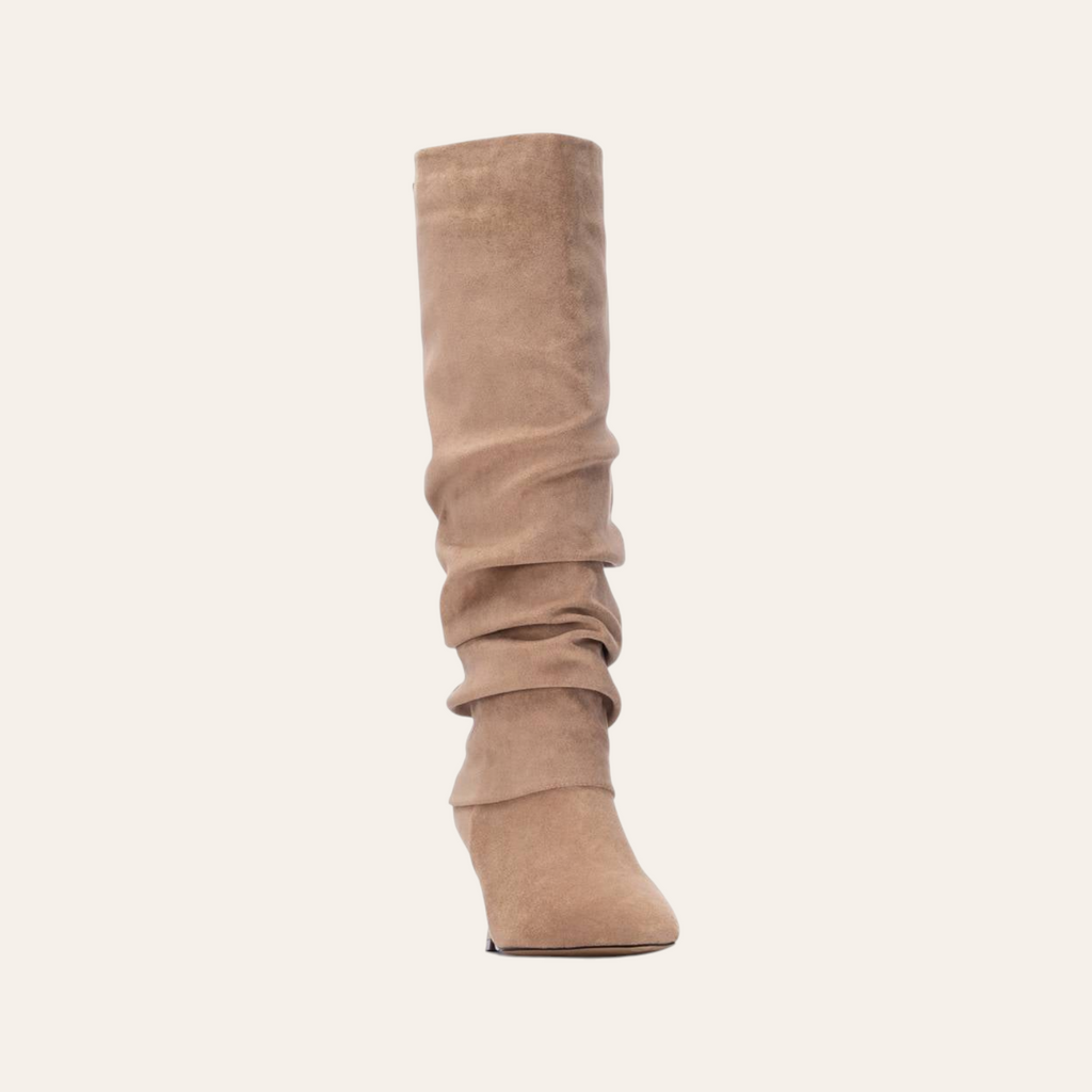 So and Ro - shoes and more - Rebecca beige microsuede slouchy knee-high boots with a pointed toe