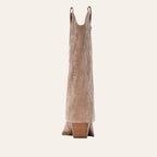 So and Ro - shoes and more - Tifa beige microsuede western boots with decorative studs and block heel, back view