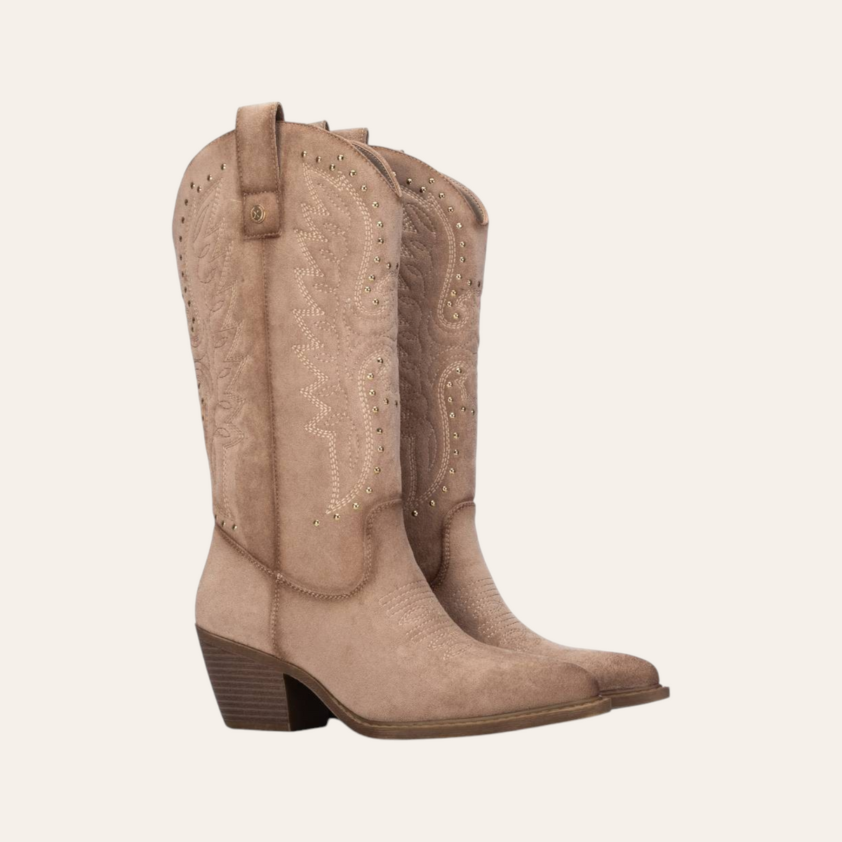 So and Ro - shoes and more - Wendy beige microsuede western boots with decorative embroidery and gold studs
