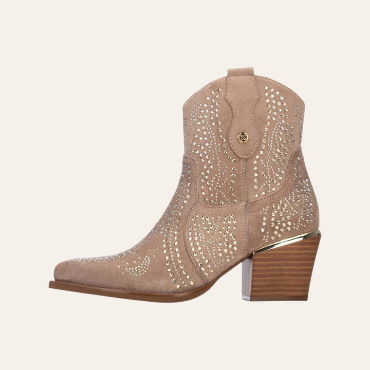 Sarah Stud Enkellaarsje – Beige Microsuède
