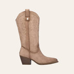 So and Ro - shoes and more - Wendy beige microsuede western boots with decorative embroidery and gold studs
