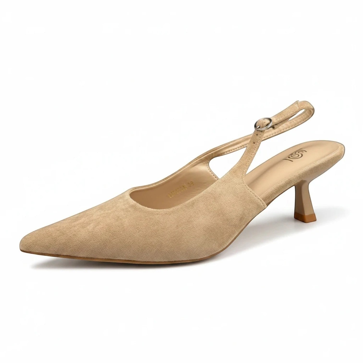 So and Ro - shoes and more - beige microsuede slingback met puntneus en comfortabele kitten heel voor dames.