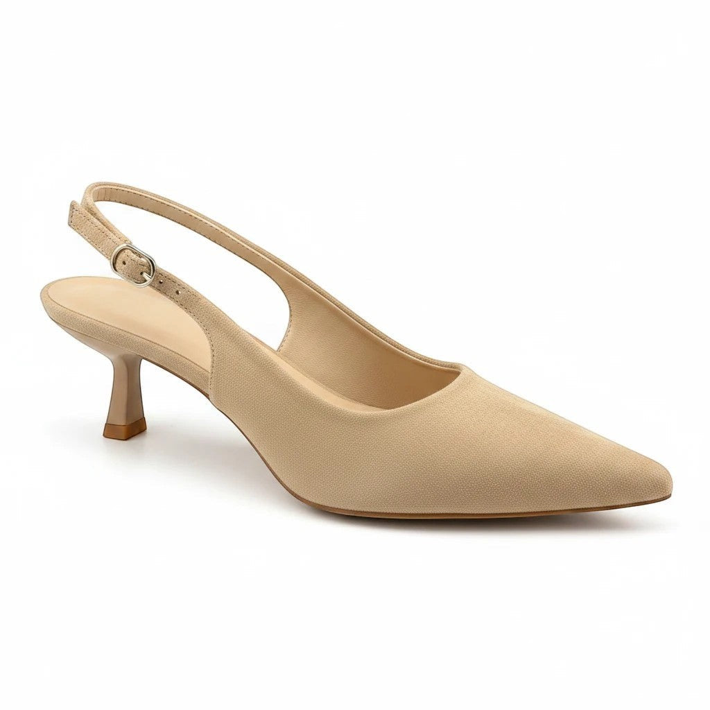 So and Ro - shoes and more - beige microsuede slingback met puntneus en comfortabele kitten heel voor dames