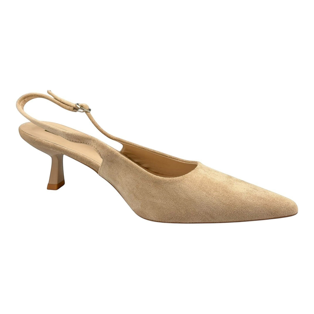 So and Ro - shoes and more - beige microsuede slingback met puntneus en comfortabele kitten heel voor een luxe uitstraling