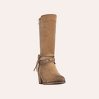 So and Ro - shoes and more - REFRESH Steffi beige westernlaarzen in suède-look met blokhak en decoratieve enkelbandjes