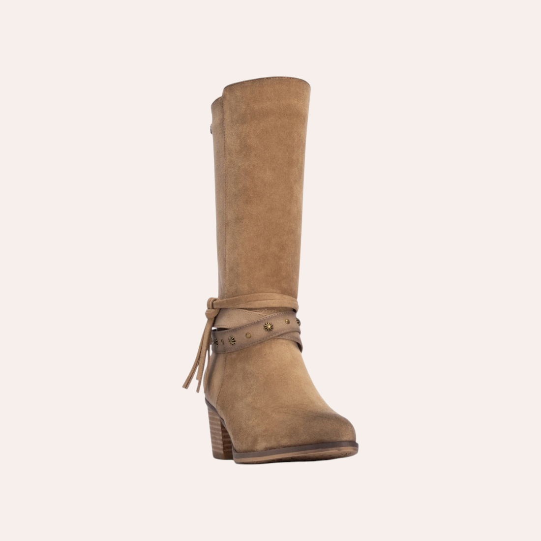 So and Ro - shoes and more - REFRESH Steffi beige westernlaarzen in suède-look met blokhak en decoratieve enkelbandjes
