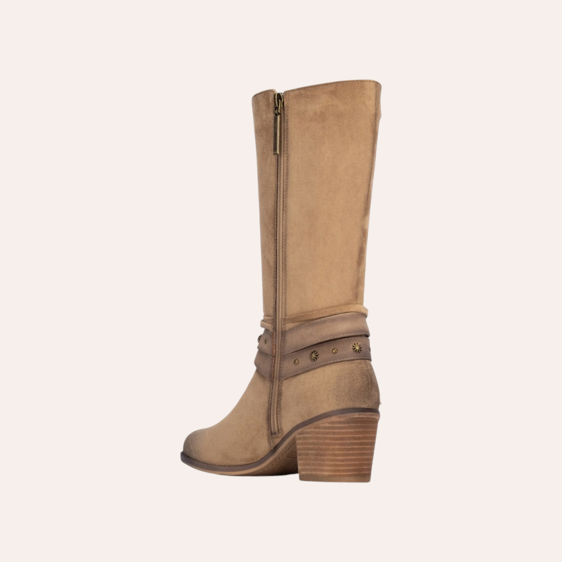 So and Ro - shoes and more - REFRESH Steffi beige westernlaarzen in suède-look met blokhak en decoratieve enkelbandjes