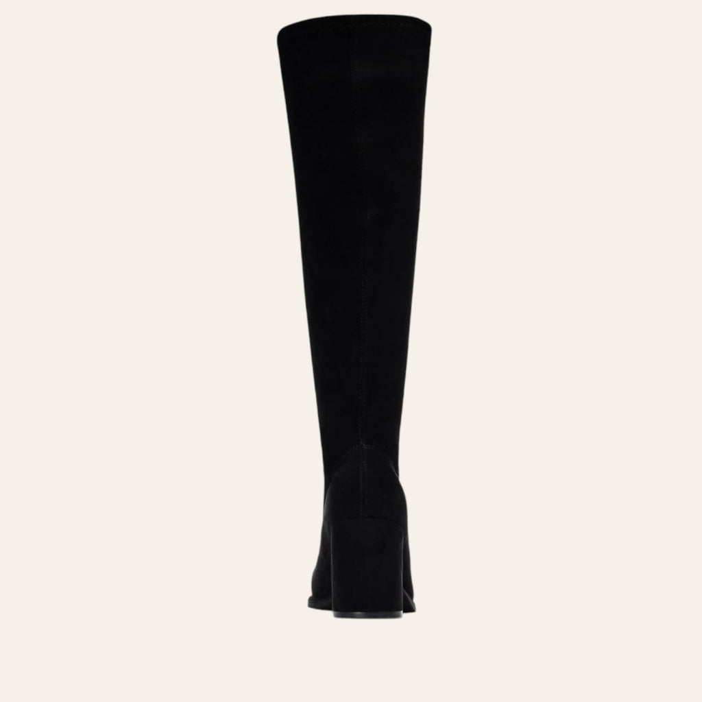 So and Ro - shoes and more - Cammy black microsuede high boot with a block heel seen from the back