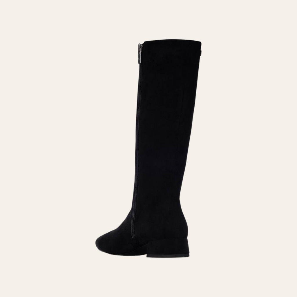 So and Ro - shoes and more - Sissy black microsuede knee-high stretch boots with side zipper and low block heel