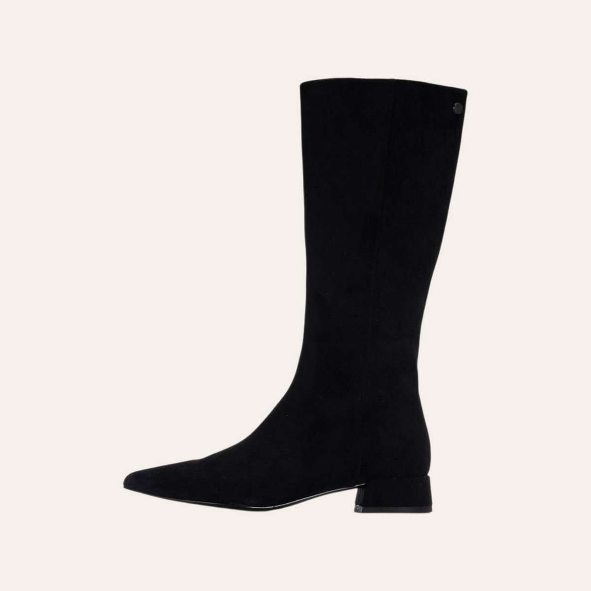 So and Ro - shoes and more - Sissy black microsuede knee-high boots with a low block heel and pointed toe