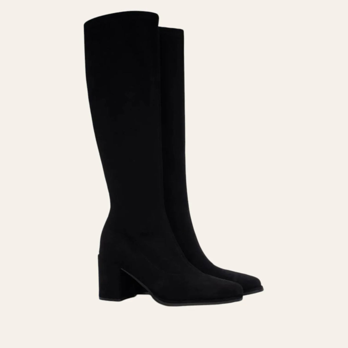 So and Ro - shoes and more - Cammy elegant black microsuede knee-high boots with a stable block heel.