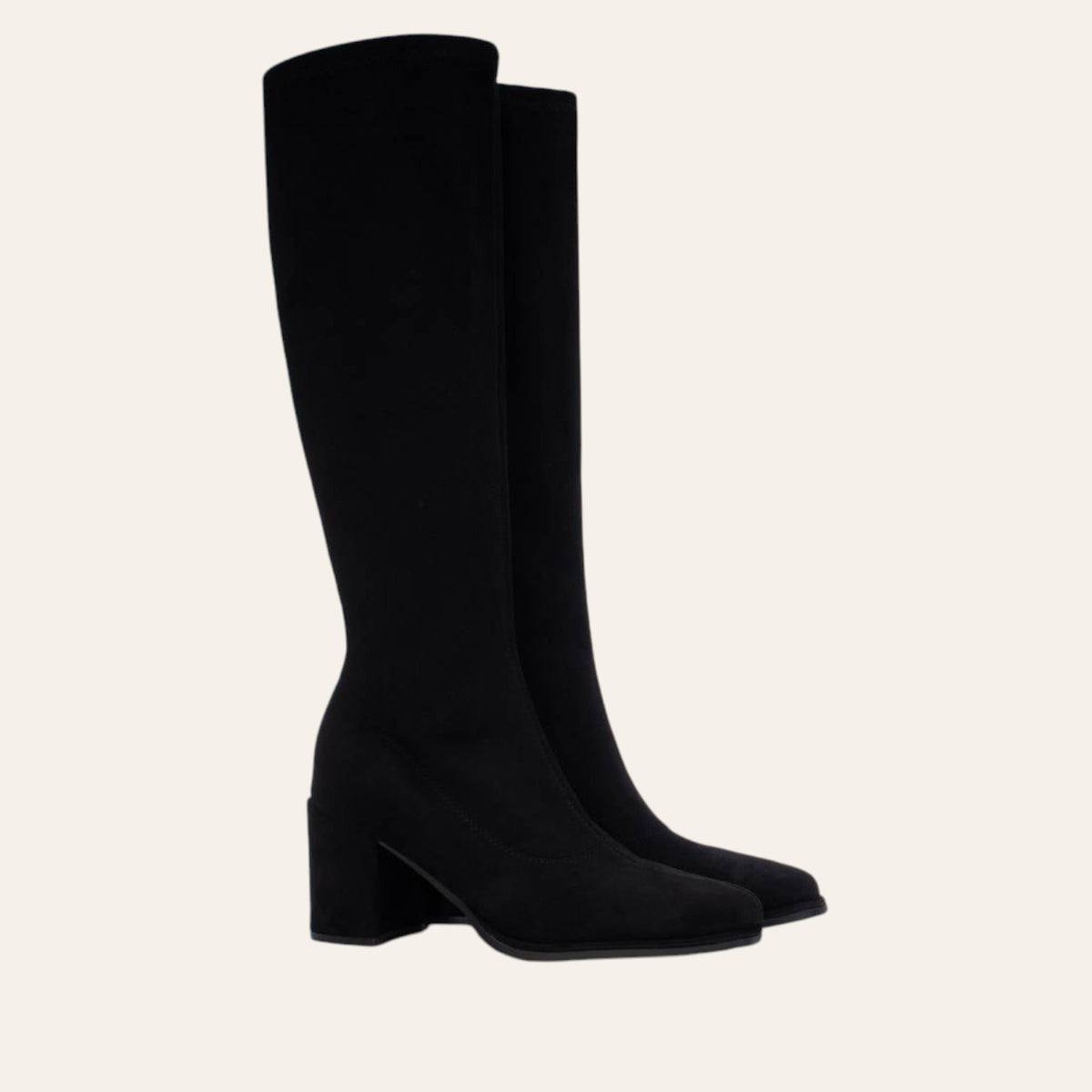 So and Ro - shoes and more - Cammy elegant black microsuede knee-high boots with a stable block heel.