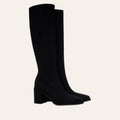 So and Ro - shoes and more - Cammy elegant black microsuede knee-high boots with a stable block heel and side zipper.