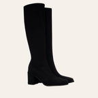So and Ro - shoes and more - Cammy elegant black microsuede knee-high boots with a stable block heel and side zipper.