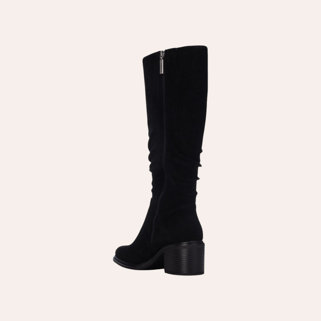 So and Ro - shoes and more - Amber black microsuede knee-high boots with a block heel and side zipper