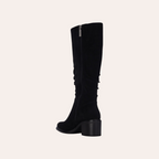 So and Ro - shoes and more - Amber black microsuede knee-high boots with a block heel and side zipper