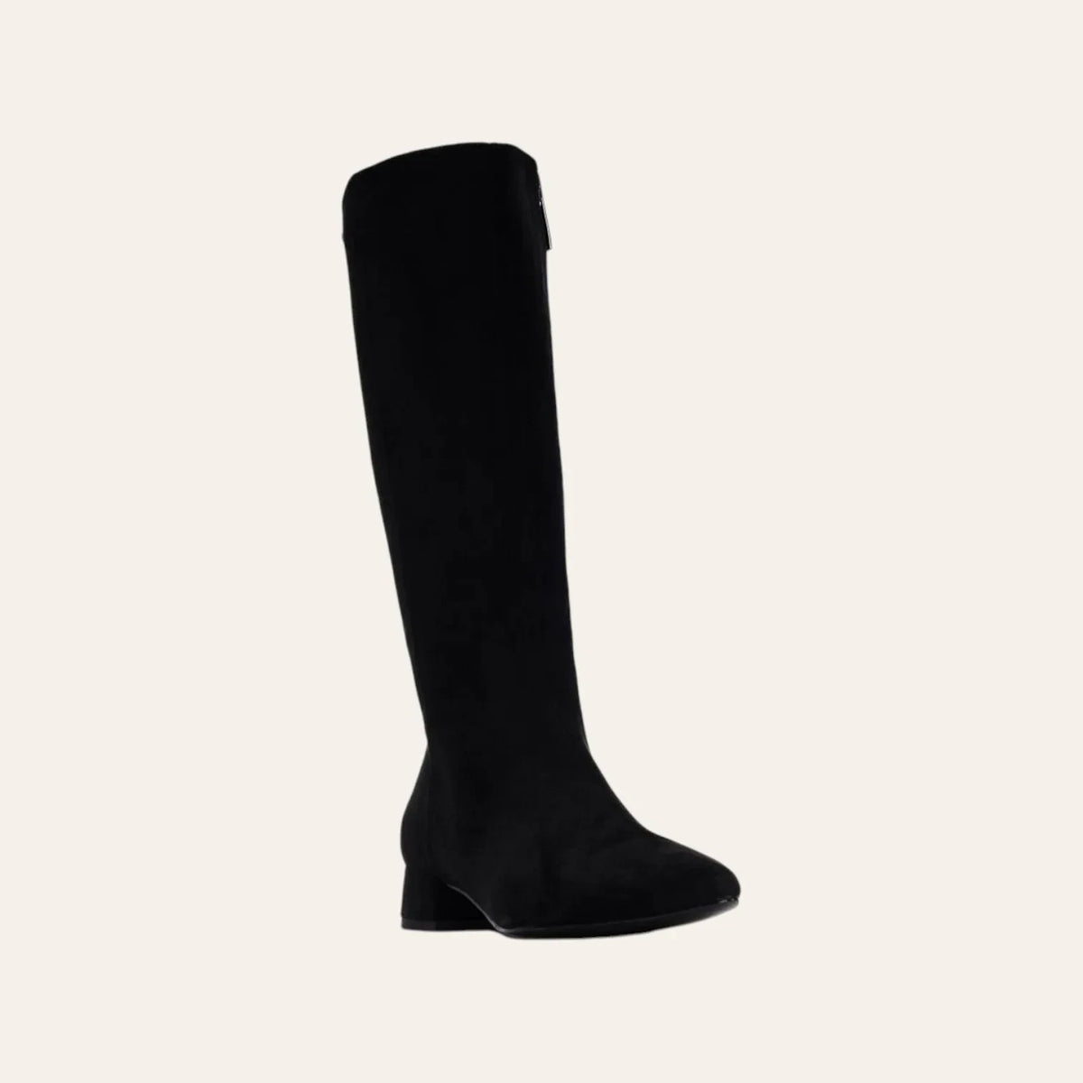 So and Ro - shoes and more - Sissy black microsuede stretch knee-high boots with a low block heel