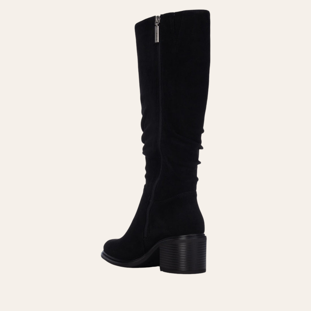 So and Ro - shoes and more - Amber black microsuede knee-high boots with a block heel and side zipper
