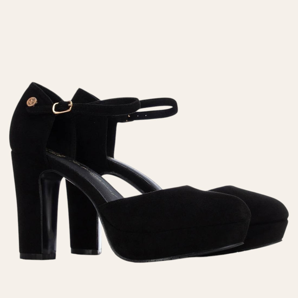 So and Ro - shoes and more - Ilke black microsuede platform pumps with a block heel and ankle strap