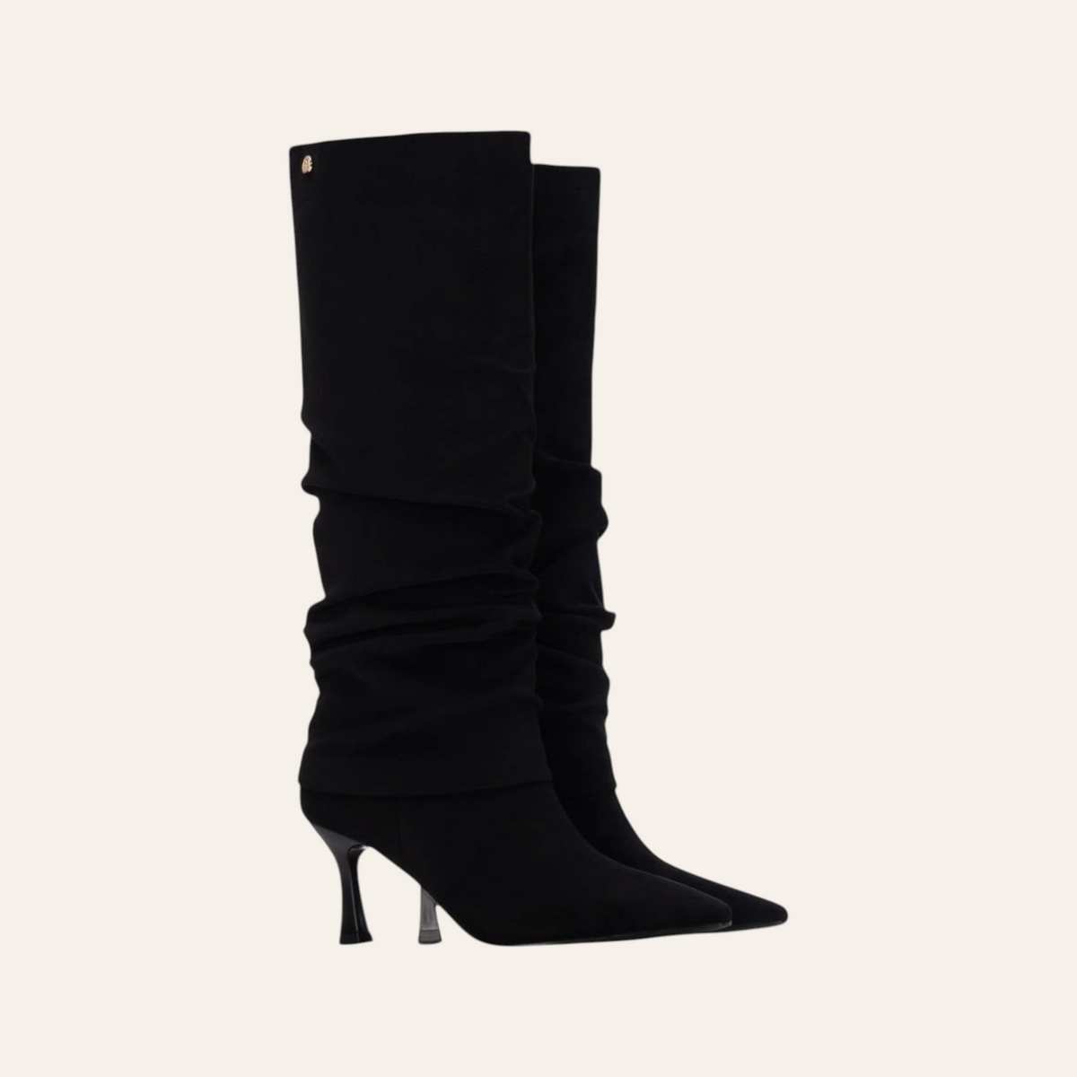 So and Ro - shoes and more - Rebecca black microsuede slouchy knee-high boots with a pointed toe and stiletto heel.