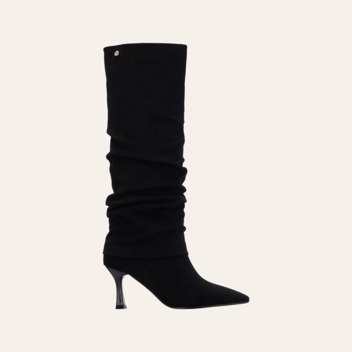 So and Ro - shoes and more - Rebecca black microsuede slouchy knee-high boots with a pointed toe and stiletto heel