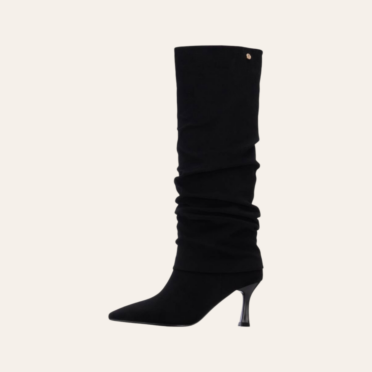 So and Ro - shoes and more - Rebecca black microsuede slouchy knee-high boots with a pointed toe and kitten heel