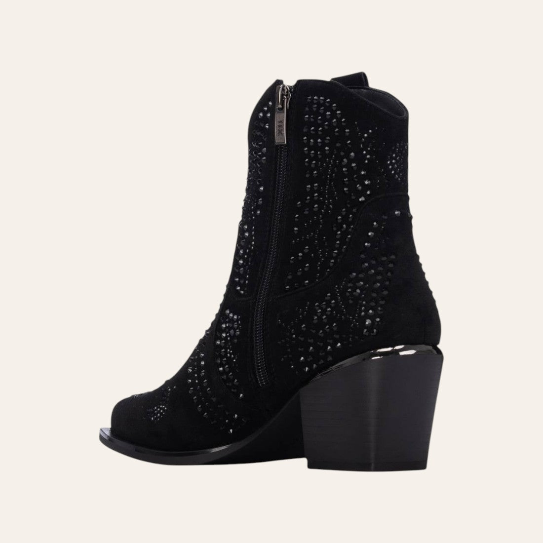 So and Ro - shoes and more - Sarah black microsuede western ankle boot with decorative studs and block heel